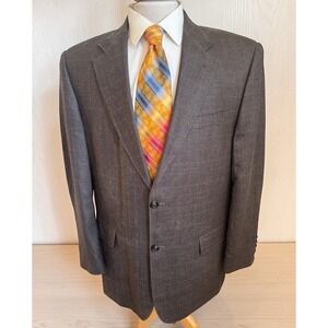 Chaps Ralph Lauren Vintage Silk Wool Brown Glen Plaid Blazer‎ Sz 44R Jacket